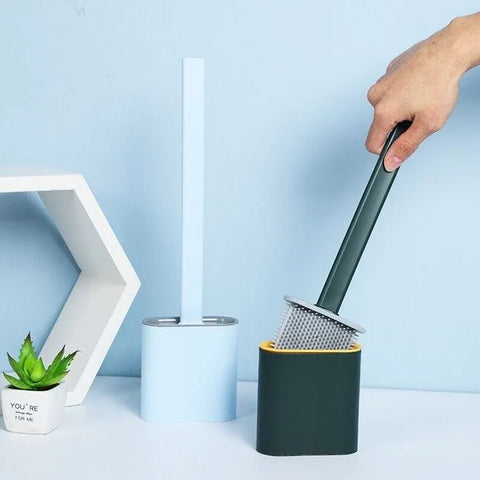 TPR Toilet Brush Set Silicone-Like Head with Holder Wall Mounted Detachable Handle - Grey * 1 Unit