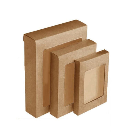 10 Pack Kraft Paper Boxes with Window Disposable Cardboard Gift Catering Trays - 20X15X5CM