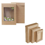 10 Pack Kraft Paper Boxes with Window Disposable Cardboard Gift Catering Trays - 20X15X5CM