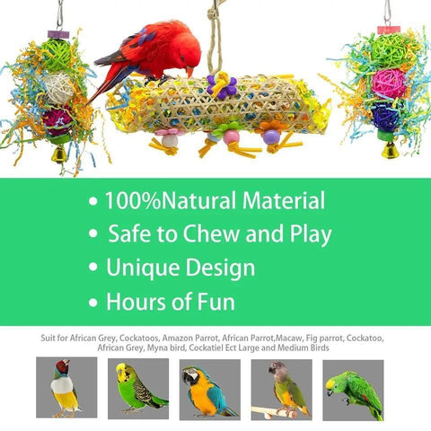 3PCS Bird Parrot Shredding Toys Chewing Foraging Hanging Cage Shredder Bell Toys