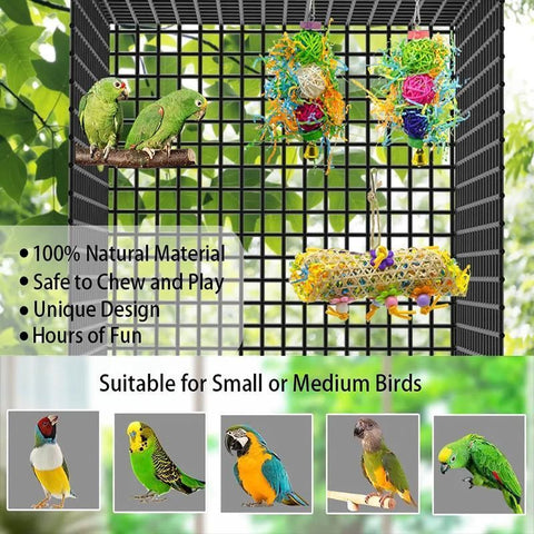 3PCS Bird Parrot Shredding Toys Chewing Foraging Hanging Cage Shredder Bell Toys