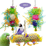 3PCS Bird Parrot Shredding Toys Chewing Foraging Hanging Cage Shredder Bell Toys