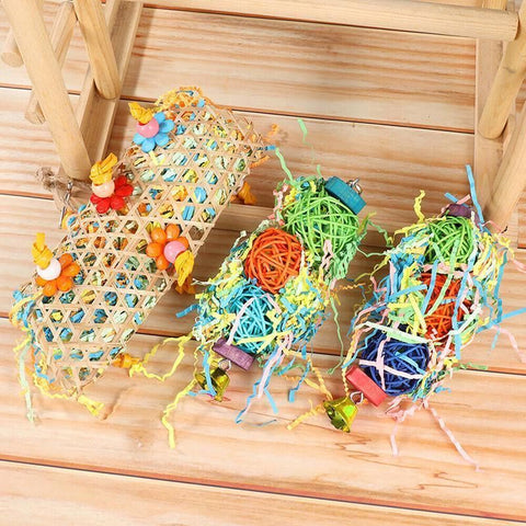 3PCS Bird Parrot Shredding Toys Chewing Foraging Hanging Cage Shredder Bell Toys