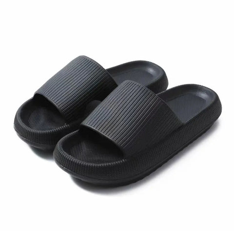 Ultra-Soft Pillow Slides EVA Slippers for Indoor Outdoor Use – Thick Anti-Slip Sole - Black 36-37