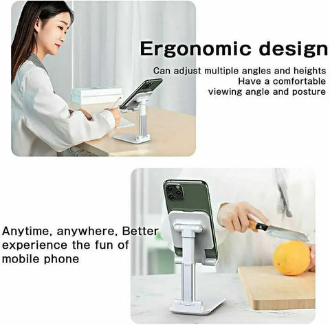 Foldable Adjustable Universal Desk Stand Holder For Mobile Phone Tablet Portable - Black