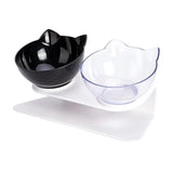 Double Cat Dog Bowl Elevated Pet Feeder Stand Raised Food Water Feeding Dish - Black+Transparency