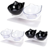 Double Cat Dog Bowl Elevated Pet Feeder Stand Raised Food Water Feeding Dish - Black+Transparency
