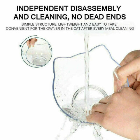 Double Cat Dog Bowl Elevated Pet Feeder Stand Raised Food Water Feeding Dish - Black+Transparency