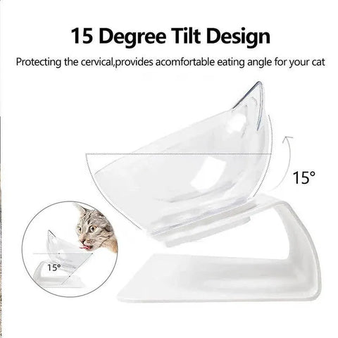 Double Cat Dog Bowl Elevated Pet Feeder Stand Raised Food Water Feeding Dish - Black+Transparency