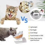 Double Cat Dog Bowl Elevated Pet Feeder Stand Raised Food Water Feeding Dish - Black+Transparency