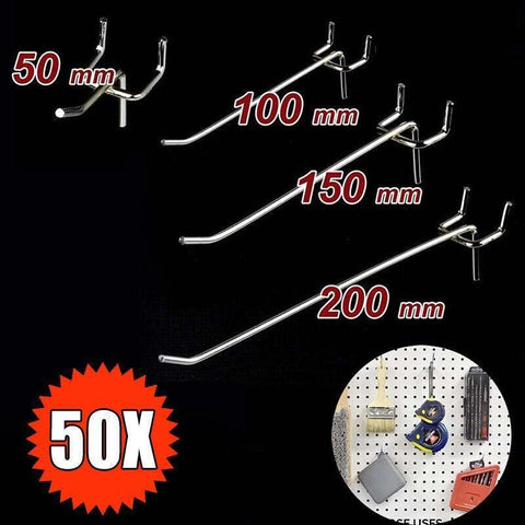 50X Pegboard Hooks Metal Panel Valcano Peg Board Hook Steel 50 100 150 200 Mm - 10CM