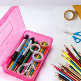 Large Capacity Transparent Plastic Pencil Case Multifunctional Student Art Box - Transparent