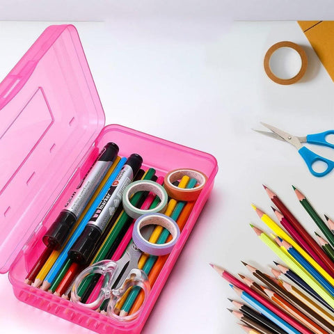 Large Capacity Transparent Plastic Pencil Case Multifunctional Student Art Box - Transparent