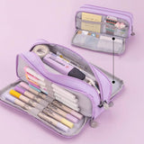 Zipper Pencil Case Large Capacity Storage Bag School Stationery Makeup Organizer - Green