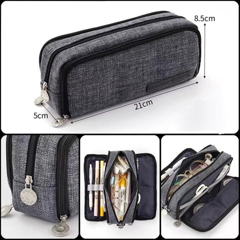 Zipper Pencil Case Large Capacity Storage Bag School Stationery Makeup Organizer - Green