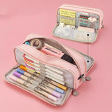 Zipper Pencil Case Large Capacity Storage Bag School Stationery Makeup Organizer - Green