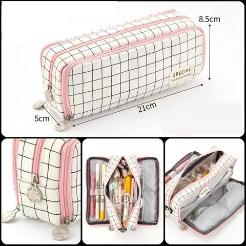 Zipper Pencil Case Large Capacity Storage Bag School Stationery Makeup Organizer - Green