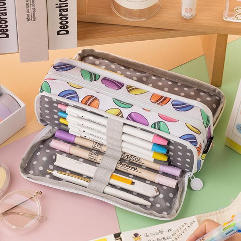 Zipper Pencil Case Large Capacity Storage Bag School Stationery Makeup Organizer - Green