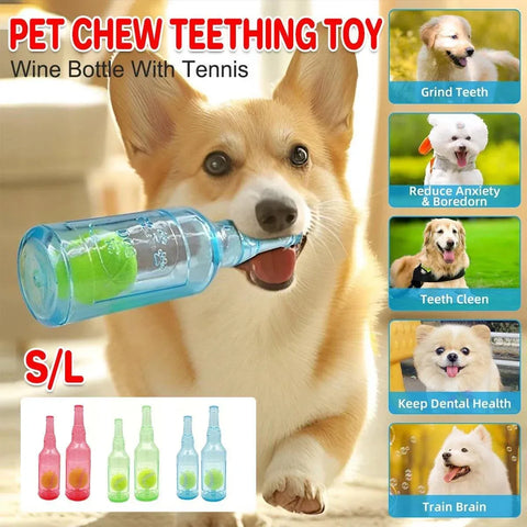 Durable Pet Teething Resistant Tennis Ball Wine Bottle Chew Toy for Dogs Play - Green-L