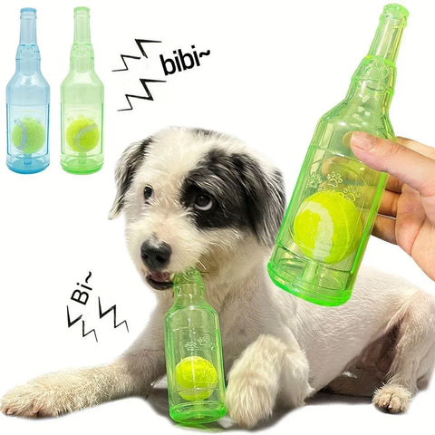 Durable Pet Teething Resistant Tennis Ball Wine Bottle Chew Toy for Dogs Play - Green-L