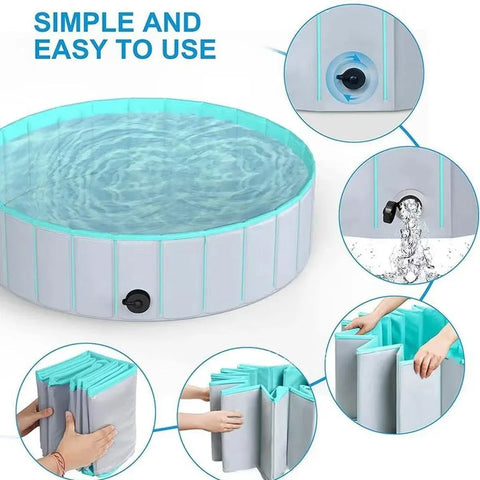 Pet Swimming Pool Foldable Portable Pool for Dogs Outdoor Summer Play - Blue-120x30cm