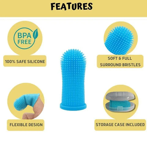 Dog Cat Super Soft Pet Finger Toothbrush Teeth Silicone Brush Care Cleaning - Clear