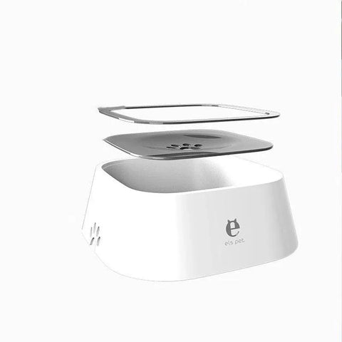 1.5L Pet Water Bowl No-Spill Design Slow Drinking Feeder with Non-Slip Base - White