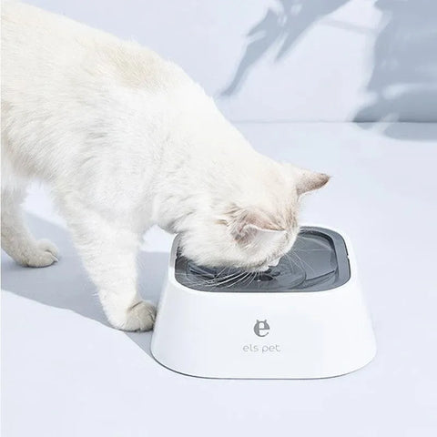 1.5L Pet Water Bowl No-Spill Design Slow Drinking Feeder with Non-Slip Base - White