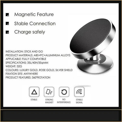 360-Degree Car Phone Holder Dashboard Mount Stand Cradle for Flat Surface - Gold