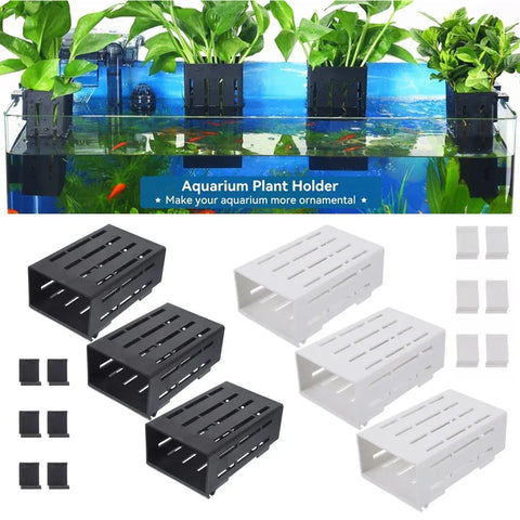 Hydroponic Plant Storage Rack Fish Tank Decoration Square Aquarium Basket Holder - White
