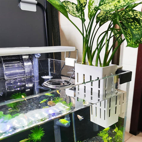 Hydroponic Plant Storage Rack Fish Tank Decoration Square Aquarium Basket Holder - White