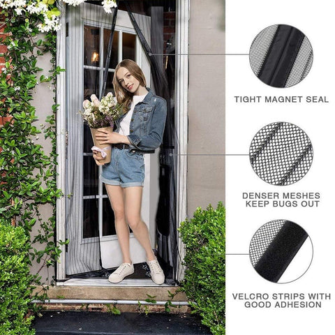 Striped Screen Door Curtain Mesh with Auto Close for Insect Protection and Ventilation - 100*210cm