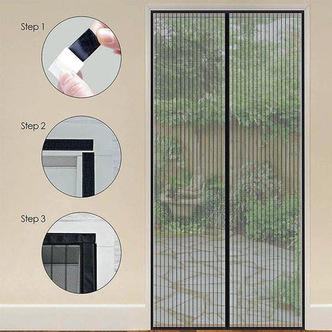 Striped Screen Door Curtain Mesh with Auto Close for Insect Protection and Ventilation - 100*210cm