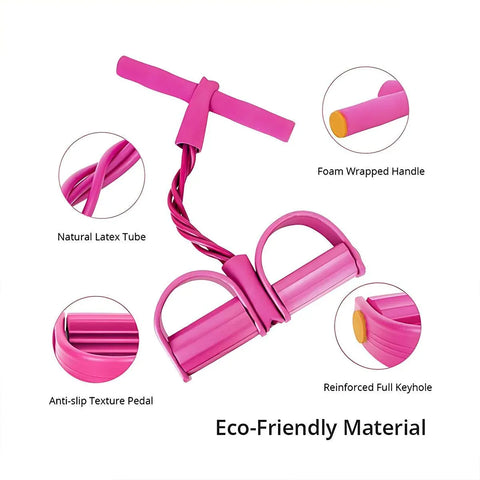 Multi-Function Exercise Tension Rope Foot Pedal Resistance Fitness Pull Bands - Pink