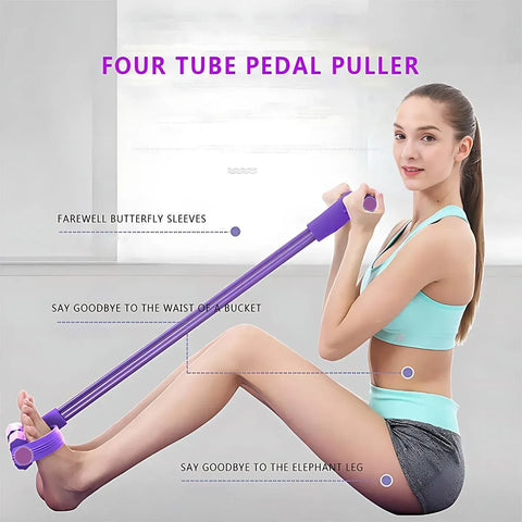 Multi-Function Exercise Tension Rope Foot Pedal Resistance Fitness Pull Bands - Red