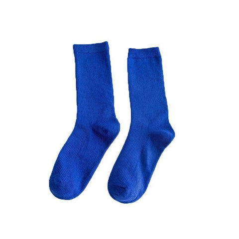Olid Pure Colour Formal Socks Cotton Fashion Casual Breathable Crew Socks - Blue 2 Pairs