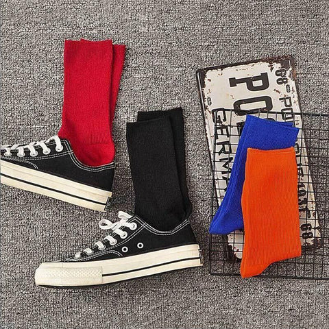 Olid Pure Colour Formal Socks Cotton Fashion Casual Breathable Crew Socks - Blue 2 Pairs