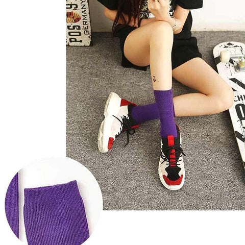 Olid Pure Colour Formal Socks Cotton Fashion Casual Breathable Crew Socks - Blue 2 Pairs