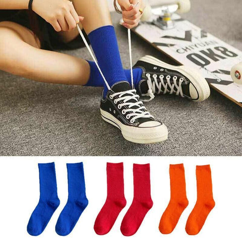 Olid Pure Colour Formal Socks Cotton Fashion Casual Breathable Crew Socks - Blue 2 Pairs