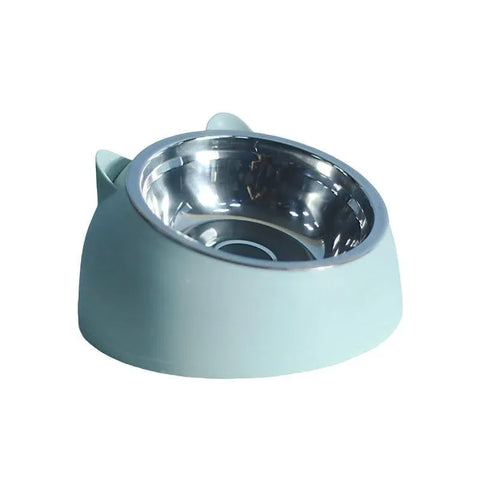 Pet Dog Cat Food Bowl Raised No Slip Stainless Steel Tilted Water Food Feeder - Matcha Green
