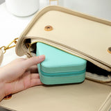 Travel Jewelry Organizer Box Portable Leather Storage Ornaments Ring Earrings - Pink (10x10x5cm)