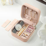 Travel Jewelry Organizer Box Portable Leather Storage Ornaments Ring Earrings - Pink (10x10x5cm)