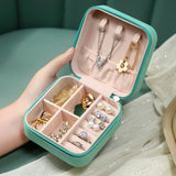 Travel Jewelry Organizer Box Portable Leather Storage Ornaments Ring Earrings - Pink (10x10x5cm)