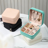 Travel Jewelry Organizer Box Portable Leather Storage Ornaments Ring Earrings - Pink (10x10x5cm)