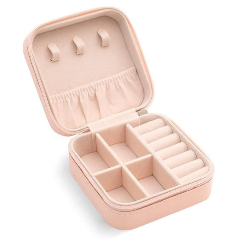 Travel Jewelry Organizer Box Portable Leather Storage Ornaments Ring Earrings - Pink (10x10x5cm)