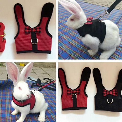 Rabbit Vest Harness Leash Lead Small Animal Pet Mesh Hamster Bunny Traction Rope L - Grey