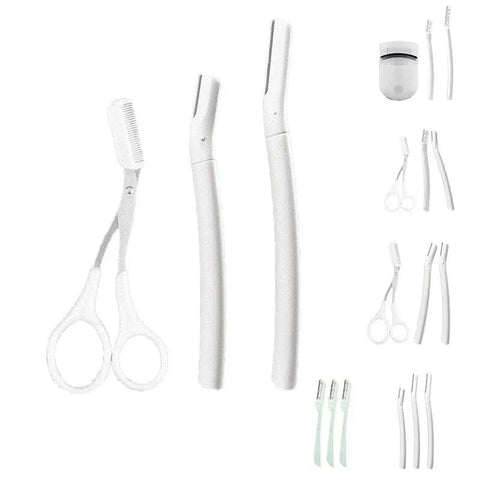 3Pcs Eyebrow Razor Set Facial Trimmer Shaver Blade Hair Remover Beauty Tool - Short+Long Eyebrow Razor+Eyelash Curler-Clear