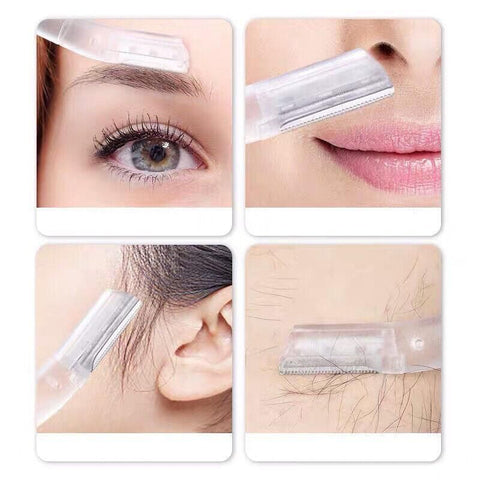 3Pcs Eyebrow Razor Set Facial Trimmer Shaver Blade Hair Remover Beauty Tool - 2X Eyebrow Razor+Scissor-White