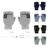 USB Heated Half Finger Gloves Winter Warm Knitted Gloves for Typing and Office Use - Navy