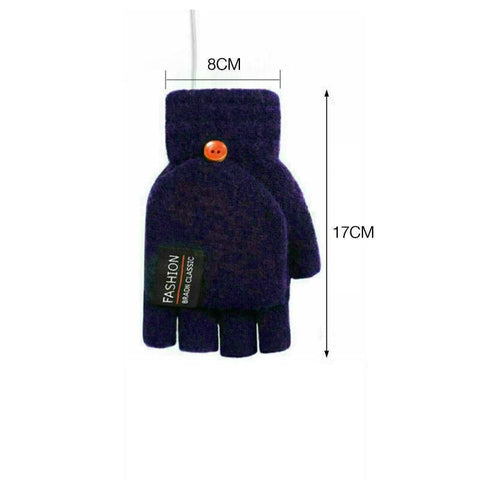 USB Heated Half Finger Gloves Winter Warm Knitted Gloves for Typing and Office Use - Blue